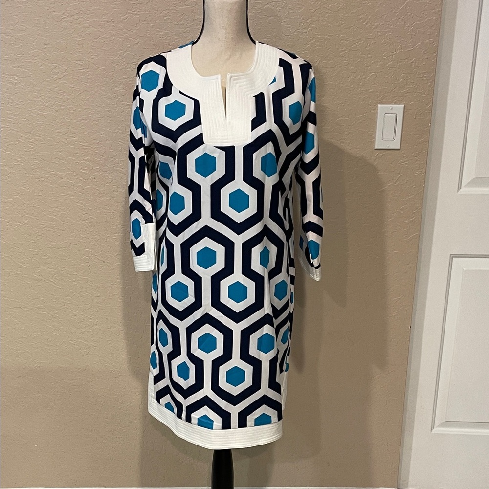 Geometric Blue and White Dress